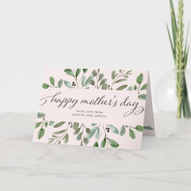 Minimalist Foliage Blush Pink | Happy Mother's Day Card (Front)