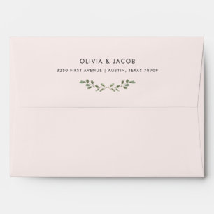 Minimalist Foliage   Blush Pink Wedding Envelope