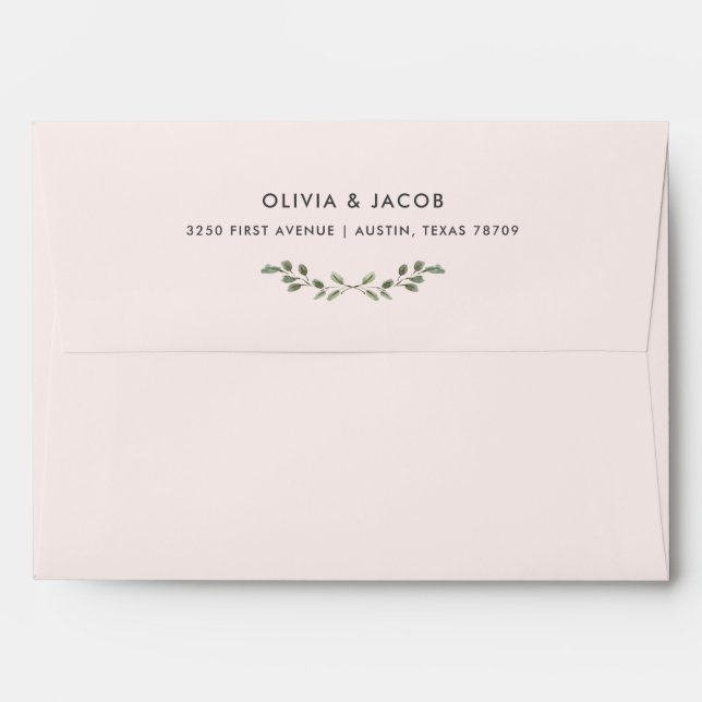 Minimalist Foliage | Blush Pink Wedding Envelope (Back (Top Flap))