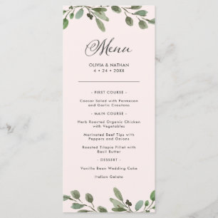 Minimalist Foliage   Blush Pink Wedding Menu