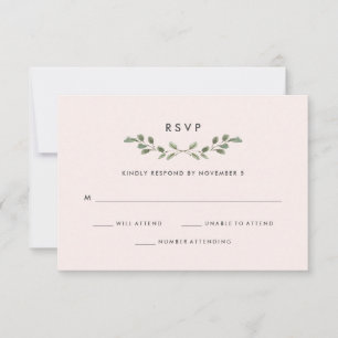 Minimalist Foliage   Blush Pink Wedding RSVP Card