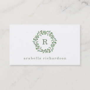 Minimalist Foliage   Monogram Business Card