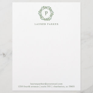 Minimalist Foliage Monogram Custom Letterhead