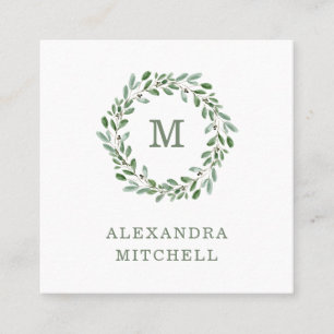 Minimalist Foliage   Monogram Square Business Card