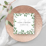 Minimalist Foliage | Monogram Wedding Napkin<br><div class="desc">These trendy wedding napkins feature a frame of abundant watercolor green leaves and a few tiny berries on a clean white background. Your names are featured in the center,  along with a subtle and swirly script version of your monogram.</div>