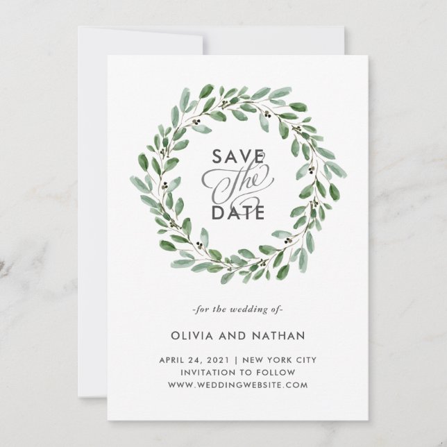 Minimalist Foliage | Photo Back Wedding Save The Date (Front)