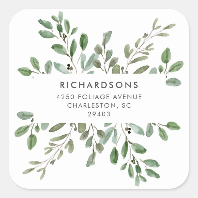 Minimalist Foliage | Return Address Square Sticker (Front)