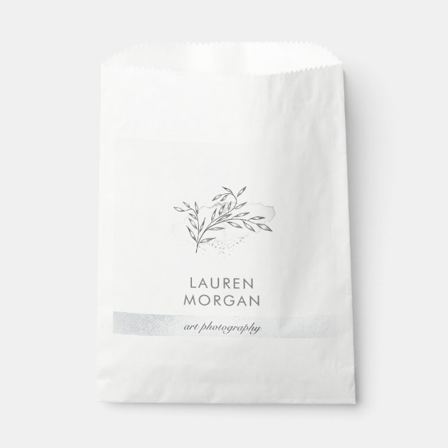 minimalist foliage silver faux foil monogram favour bags (Front)