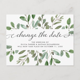 Minimalist Foliage Wedding Change the Date Announcement Postcard