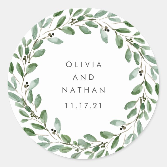 Minimalist Foliage | Wedding Classic Round Sticker (Front)