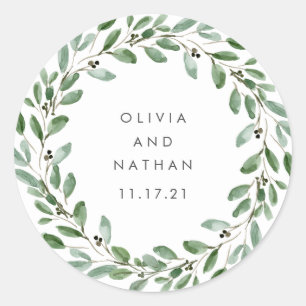 Minimalist Foliage   Wedding Classic Round Sticker