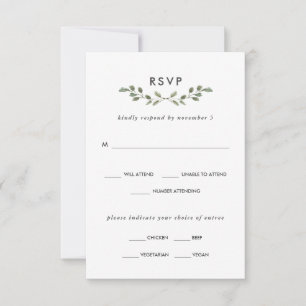 Minimalist Foliage   Wedding Meal Choice RSVP Card