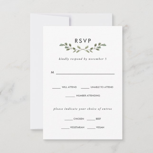 Minimalist Foliage | Wedding Meal Choice RSVP Card (Front)