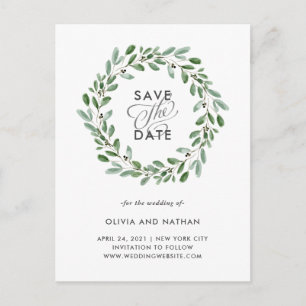 Minimalist Foliage   Wedding Save the Date Announcement Postcard