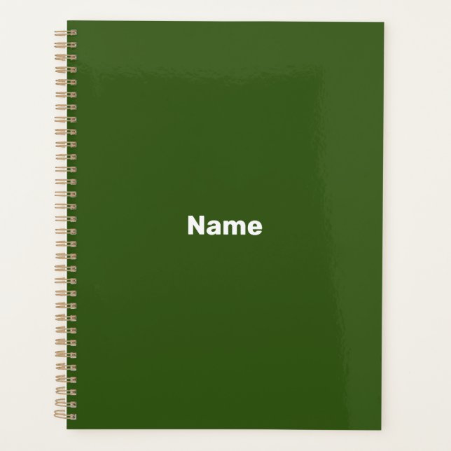 Minimalist forest green custom text monogram year  planner (Front)
