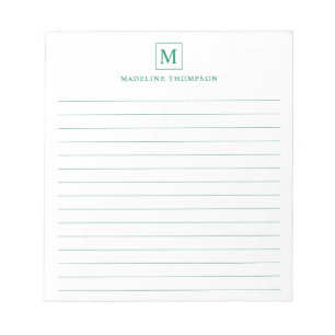 Minimalist Forest Green Monogram Square Lined Notepad