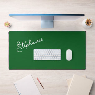 Minimalist Forest Green Personalised Name Script  Desk Mat