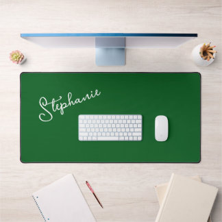 Minimalist Forest Green Personalised Name Script  Desk Mat
