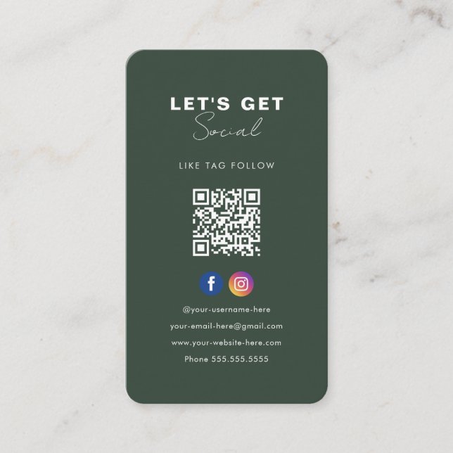 Minimalist Forest Green Qr Code Connect With Us Enclosure Card (Front)