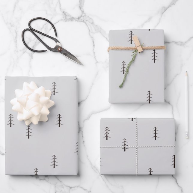 Minimalist Forest on Light Grey Wrapping Paper Sheet (Front)