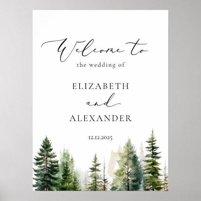 Minimalist forest pine trees wedding welcome poster (Front)