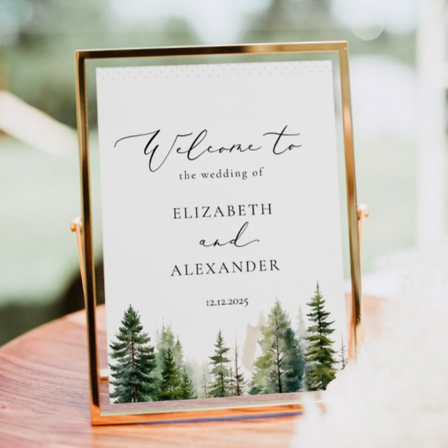 Minimalist forest pine trees wedding welcome poster (Creator Uploaded)
