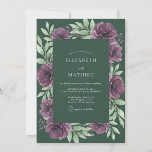 Minimalist Forest Plum Leafy Wedding Invitation