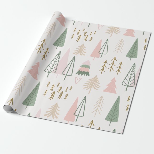 Minimalist Forest Tree Pattern Wrapping Paper (Unrolled)