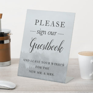 Minimalist Forest Woodland Wedding Guestbook Pedestal Sign