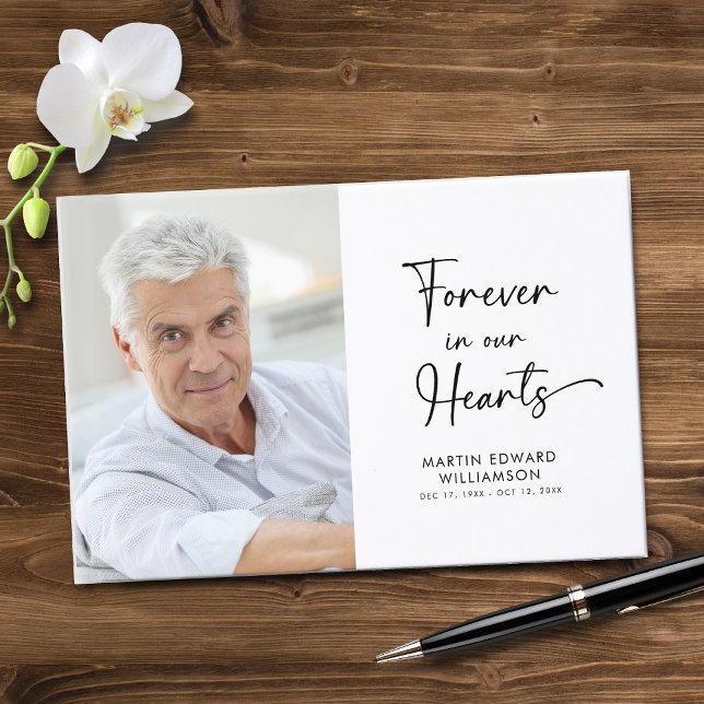 Minimalist Forever Hearts Photo Script Funeral Guest Book (Creator Uploaded)
