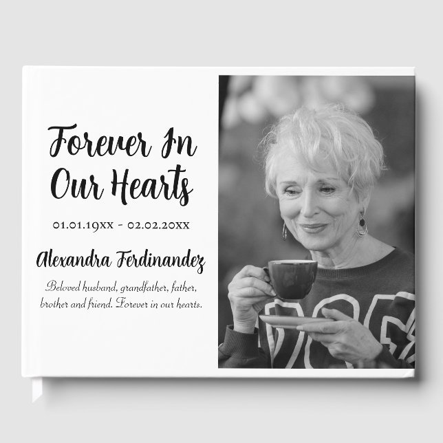 Minimalist Forever in Our Hearts Photo Funeral  Guest Book (Front)
