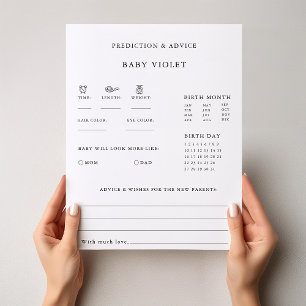 Minimalist Formal Baby Prediction and Advice Card