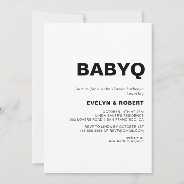 Minimalist Formal BabyQ Baby Shower Barbecue  Invitation (Front)