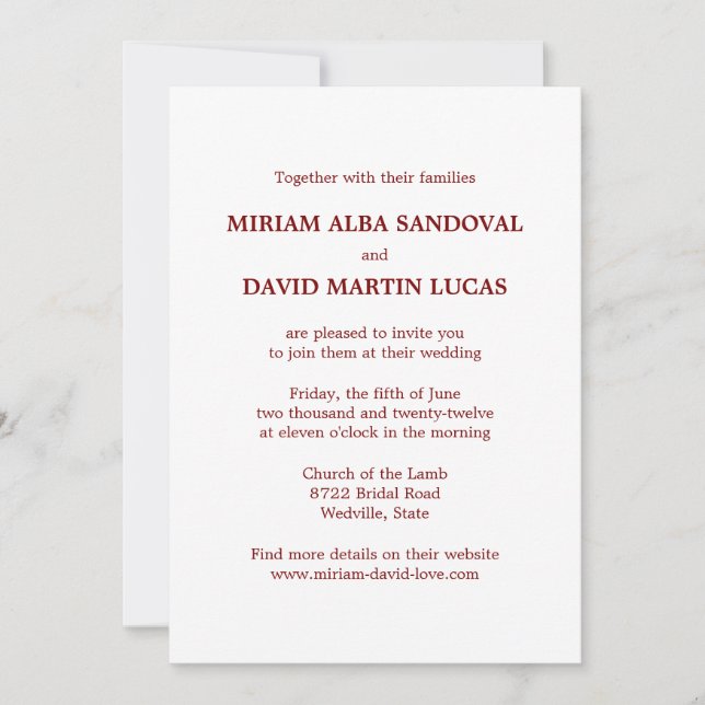 Minimalist Formal Bilingual Red Wedding Invitation (Front)