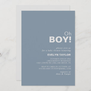 Minimalist Formal Blue Oh Boy Baby Shower Invitation