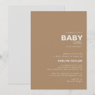 Minimalist Formal Brown Baby Girl shower   Invitation