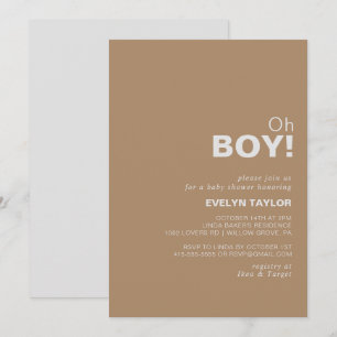 Minimalist Formal Brown Oh Boy Baby Shower   Invitation