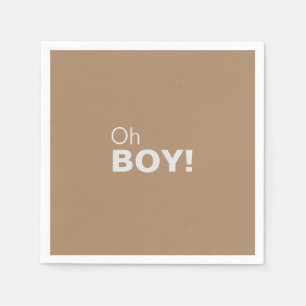 Minimalist Formal Brown Oh Boy Baby Shower   Napkin