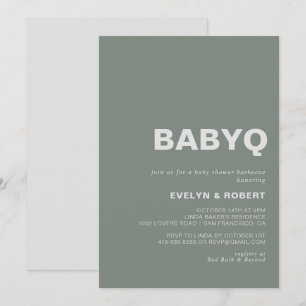 Minimalist Formal Green BabyQ Baby Shower Barbecue Invitation