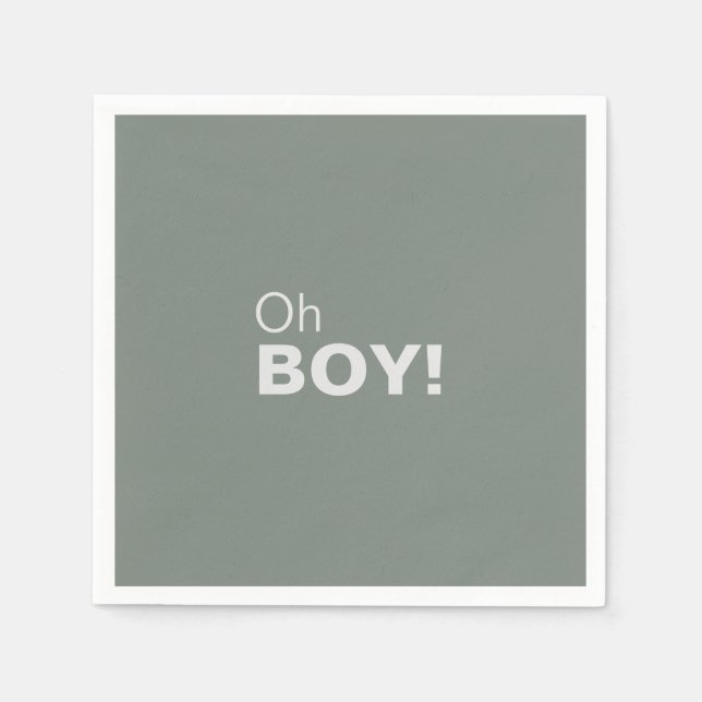 Minimalist Formal Green Oh Boy Baby Shower  Napkin (Front)