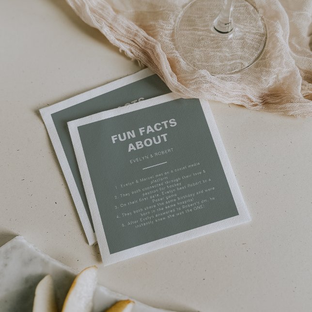 Minimalist Formal Green Trivia Fun Facts Wedding   Napkin (Creator Uploaded)