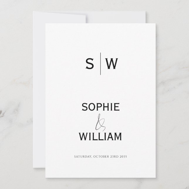 Minimalist Formal Monogram Ampersand Wedding Invitation (Front)