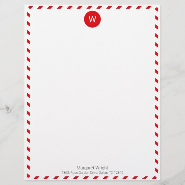 Minimalist Formal Red Air Mail Monogrammed Custom Custom Letterhead (Front)