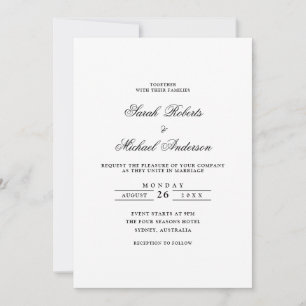 Minimalist Formal Romantic Black Script Wedding Invitation