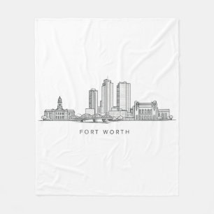 Minimalist Fort Worth Skyline Line Art Fleece Blanket