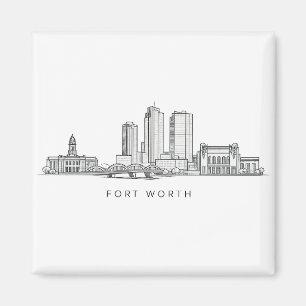 Minimalist Fort Worth Skyline Line Art Magnet