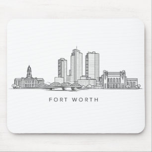 Minimalist Fort Worth Skyline Line Art Mouse Mat