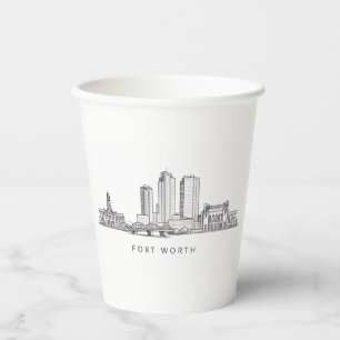 Minimalist Fort Worth Skyline Line Art Paper Cups