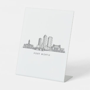 Minimalist Fort Worth Skyline Line Art Pedestal Sign