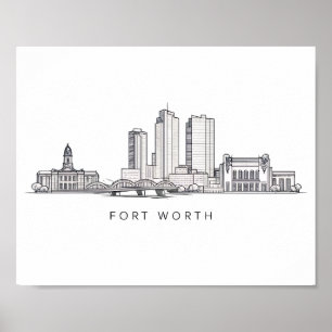 Minimalist Fort Worth Skyline Line Art Poster
